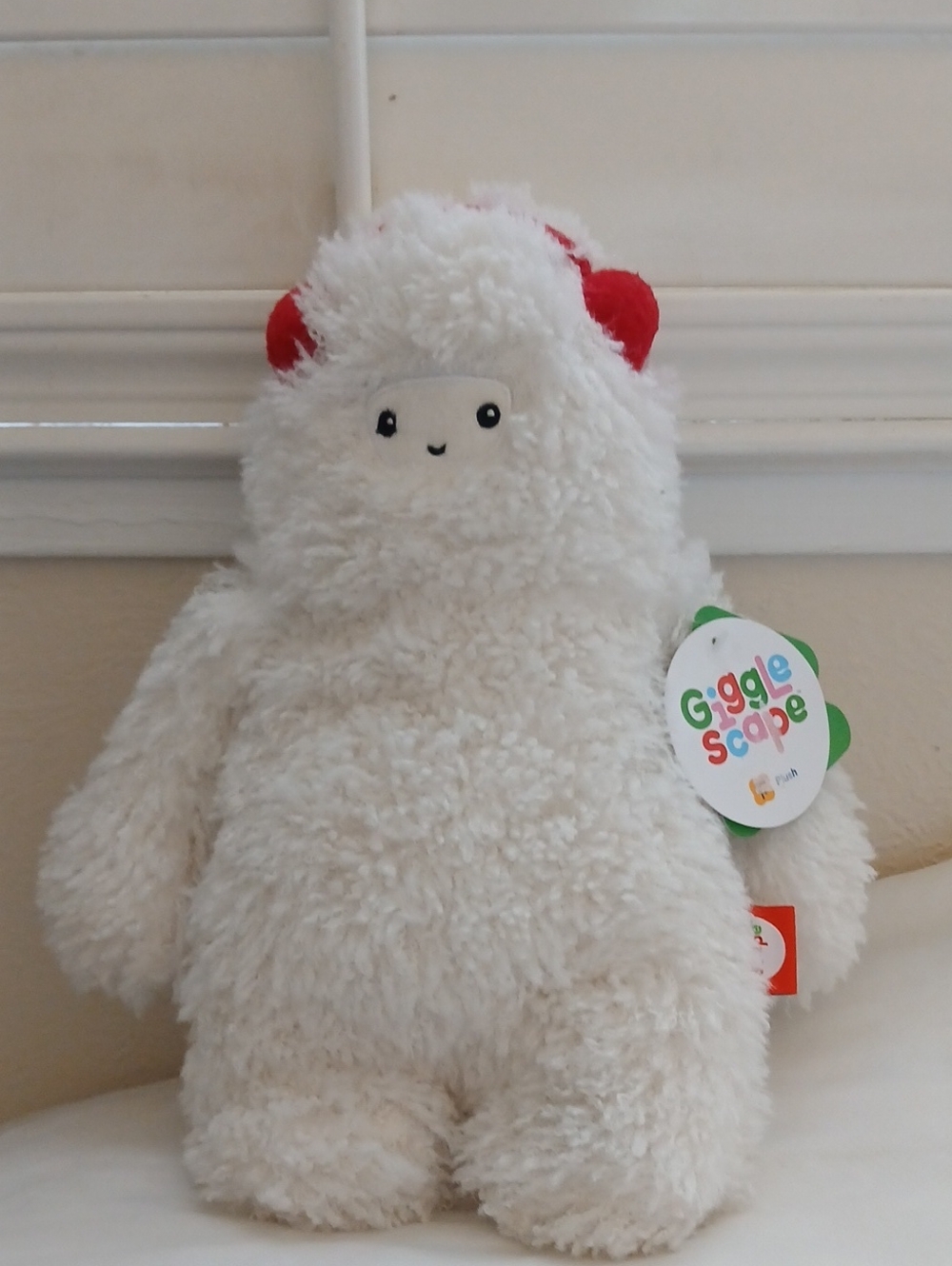 GiggleScape White Plush Monster with Red Ears